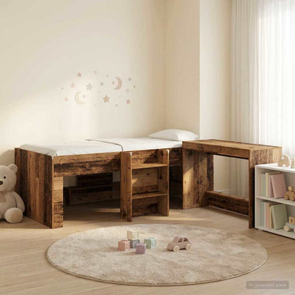Kids'High Bed Frame with Desk 2 pcs Old wood Engineered Wood