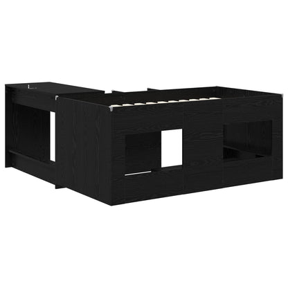 Kids'High Bed Frame with Desk 2 pcs Black Oak Engineered Wood