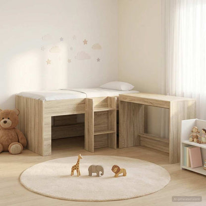 Kids'High Bed Frame with Desk 2 pcs Sonoma Oak Engineered Wood
