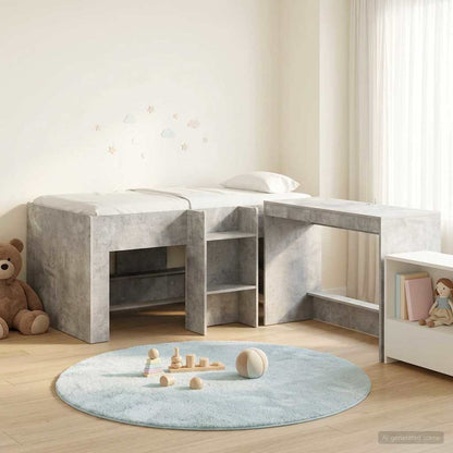 Kids'High Bed Frame with Desk 2 pcs Concrete Grey