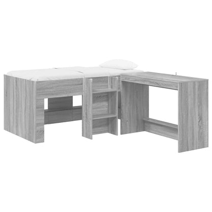 Kids'High Bed Frame with Desk 2 pcs Grey Sonoma