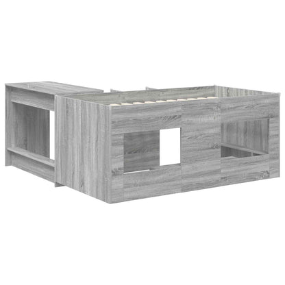Kids'High Bed Frame with Desk 2 pcs Grey Sonoma