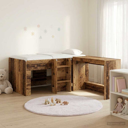Kids'High Bed Frame with Desk 2 pcs Old wood Engineered Wood