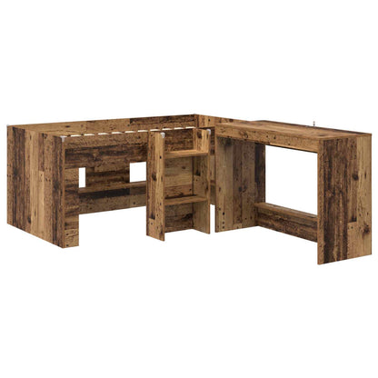 Kids'High Bed Frame with Desk 2 pcs Old wood Engineered Wood