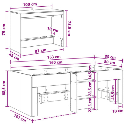 Kids'High Bed Frame with Desk 2 pcs Old wood Engineered Wood