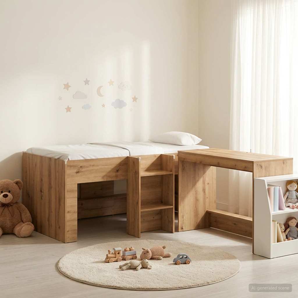 Kids'High Bed Frame with Desk 2 pcs Artisan Oak