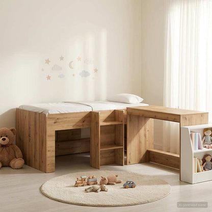 Kids'High Bed Frame with Desk 2 pcs Artisan Oak
