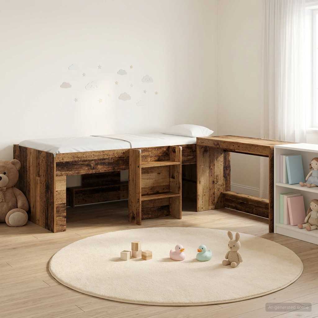 Kids'High Bed Frame with Desk Old wood 90 x 190 cm