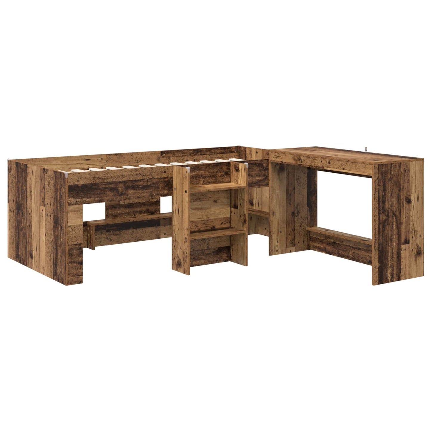 Kids'High Bed Frame with Desk Old wood 90 x 190 cm