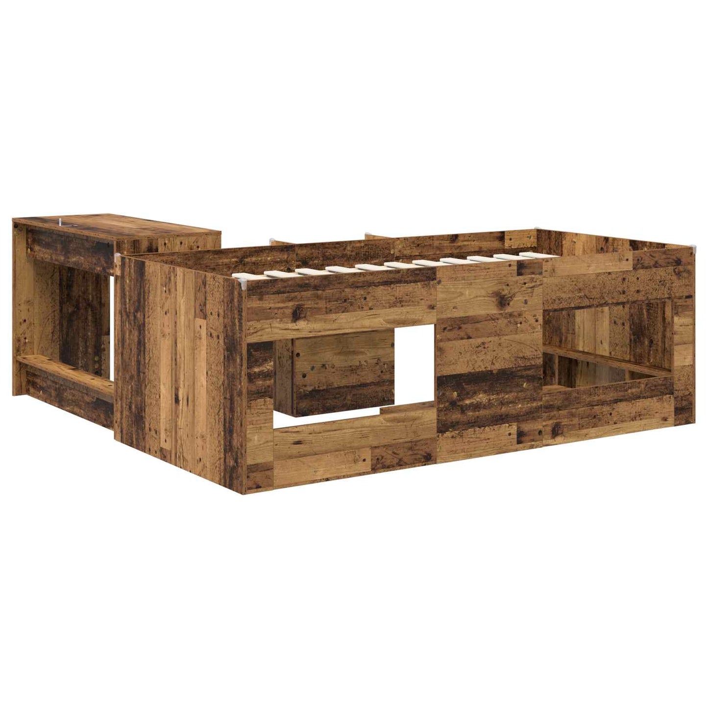 Kids'High Bed Frame with Desk Old wood 90 x 190 cm
