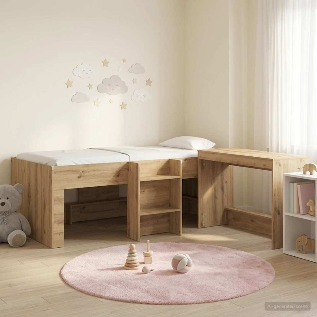 Kids'High Bed Frame with Desk 2 pcs Artisan Oak