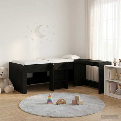 Kids'High Bed Frame with Desk 2 pcs Black Oak Engineered Wood
