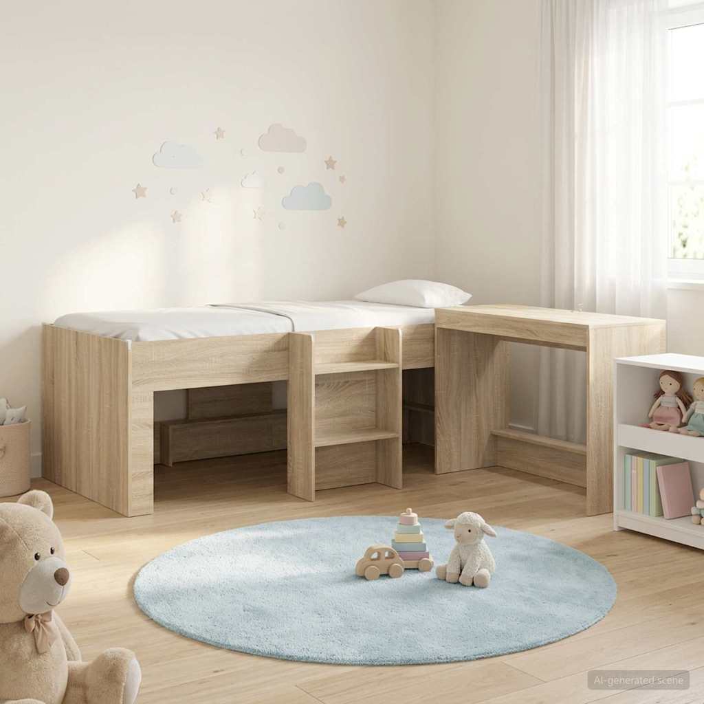 Kids'High Bed Frame with Desk 2 pcs Sonoma Oak Engineered Wood