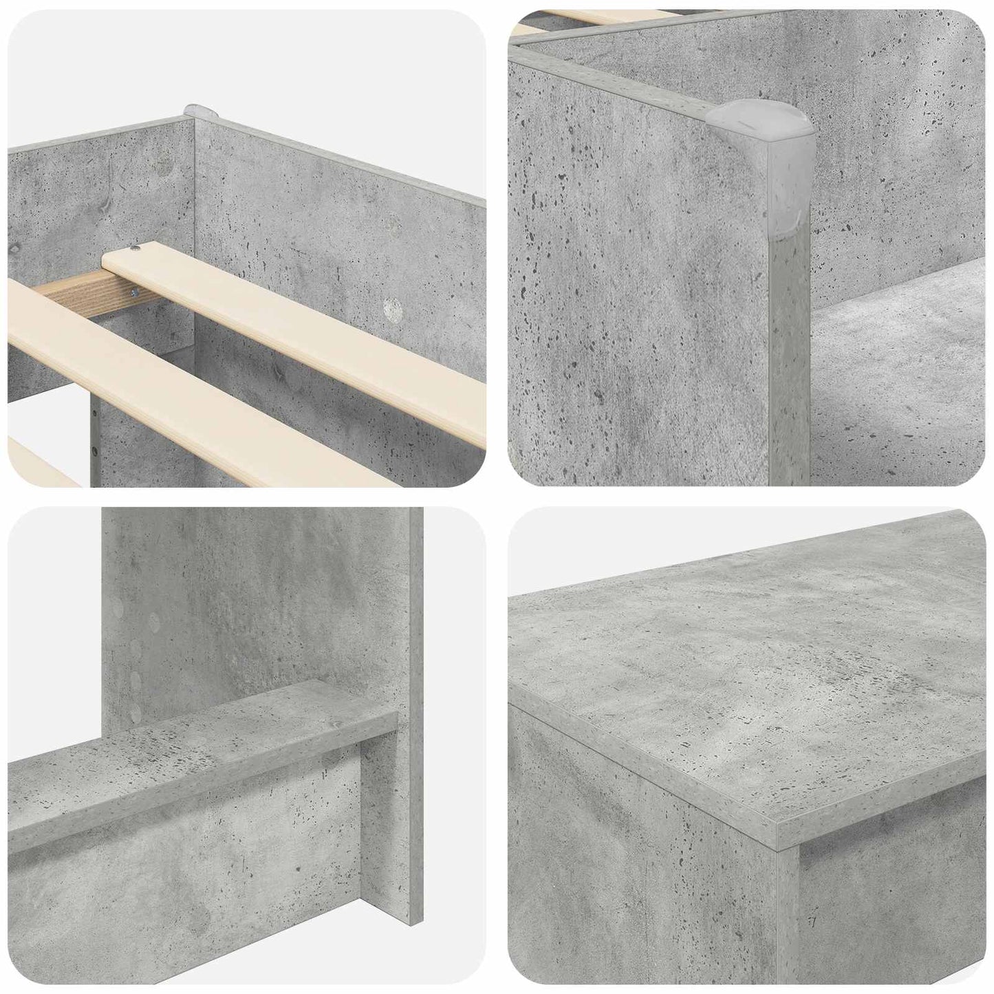 Kids'High Bed Frame with Desk Concrete Grey 75 x 190 cm