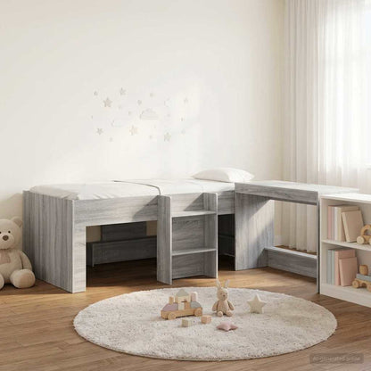 Kids'High Bed Frame with Desk 2 pcs Grey Sonoma