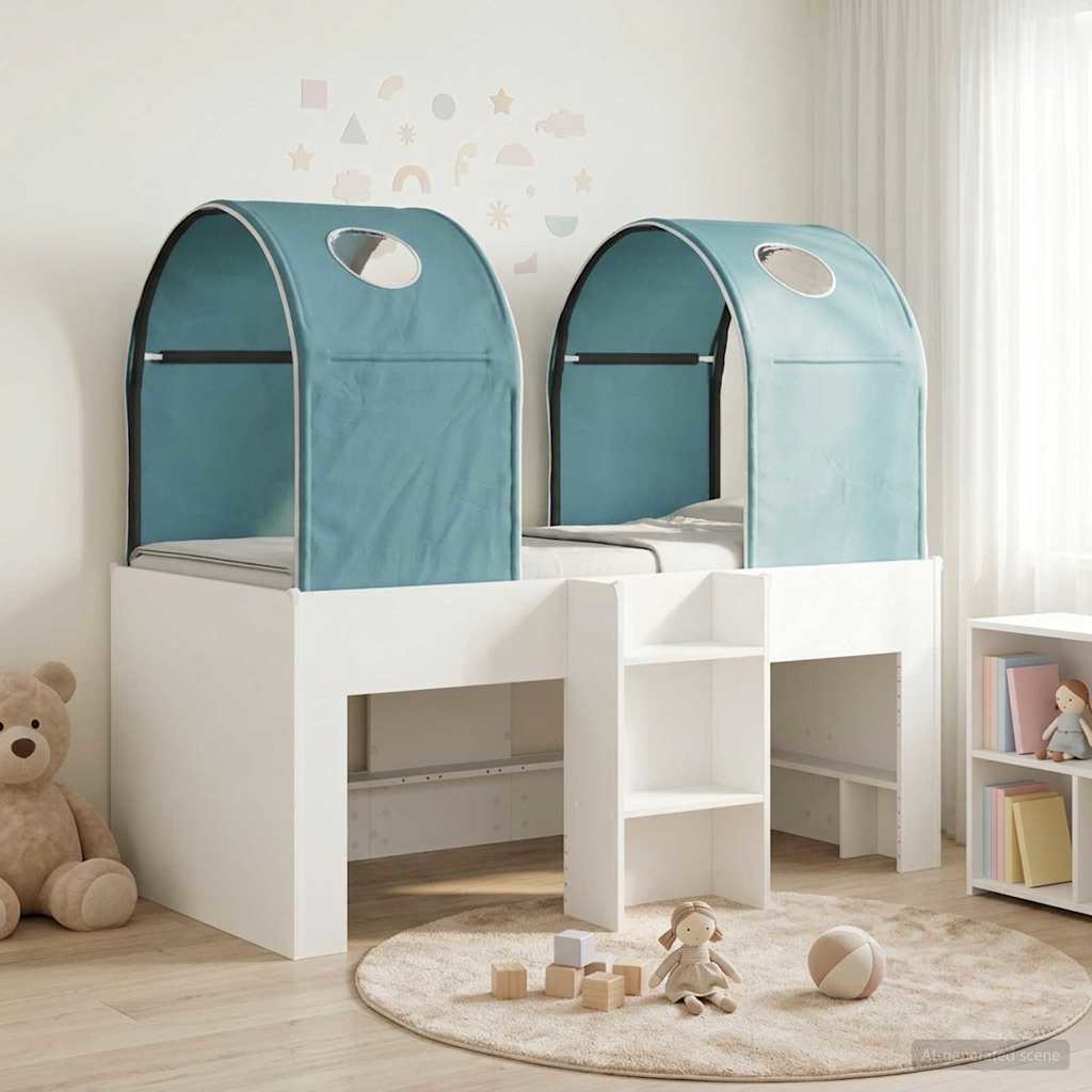 Bed with Tunnel 4 pcs White and Light Blue Engineered Wood