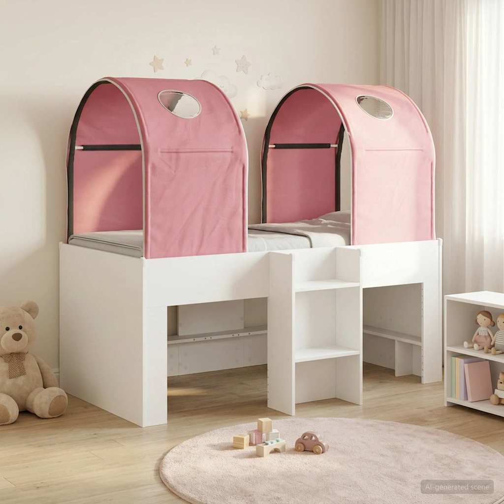 Bed with Tunnel 4 pcs White and Pink Engineered Wood