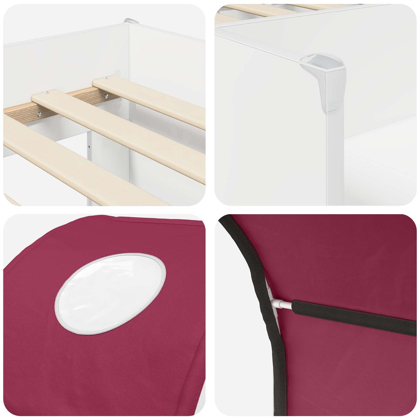 Bed with Tunnel 4 pcs White and Red Engineered Wood