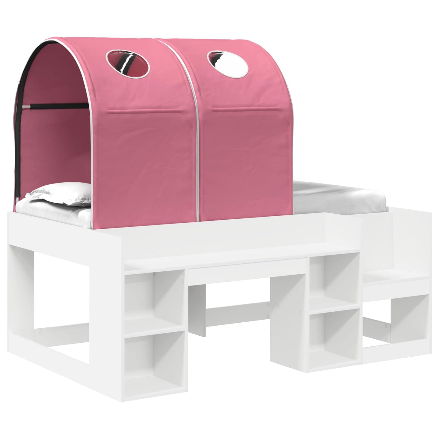 Bed with Tunnel 4 pcs White and Pink Engineered Wood
