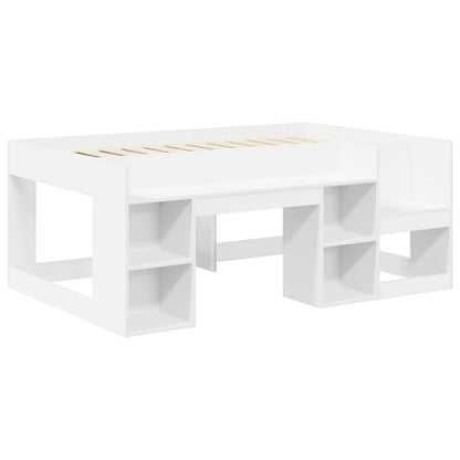 Bed with Tunnel 4 pcs White and Pink Engineered Wood