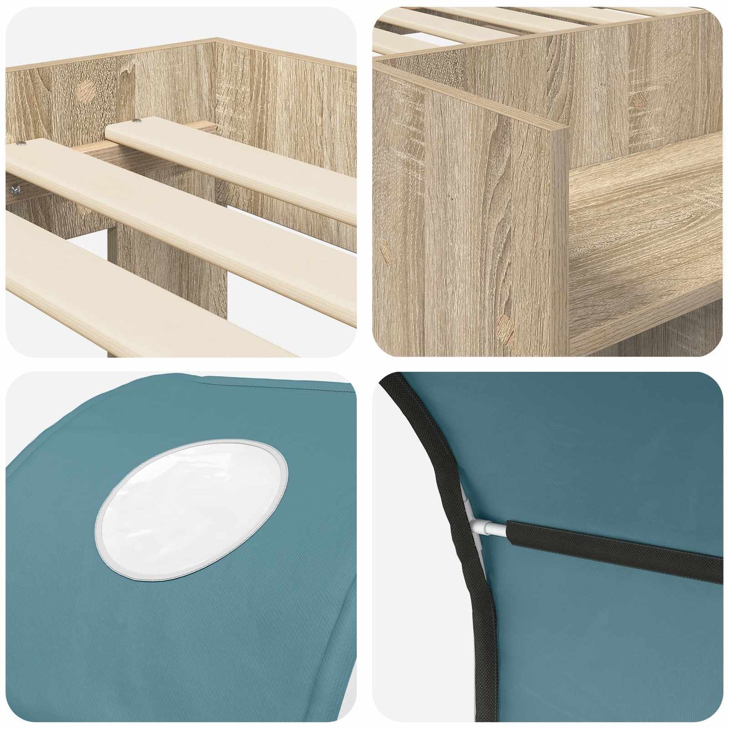 Bed with Tunnel 3 pcs Sonoma Oak and Light Blue Engineered Wood