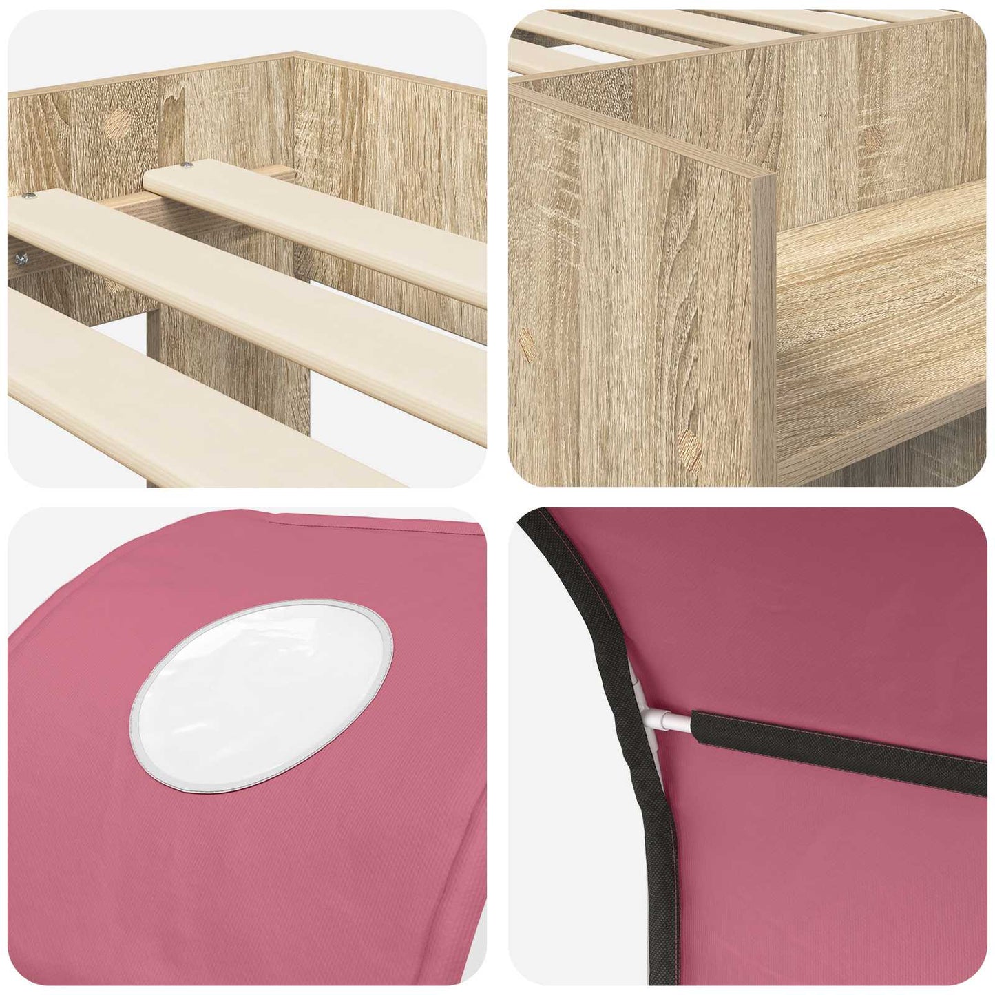 Bed with Tunnel 3 pcs Sonoma Oak and Pink Engineered Wood