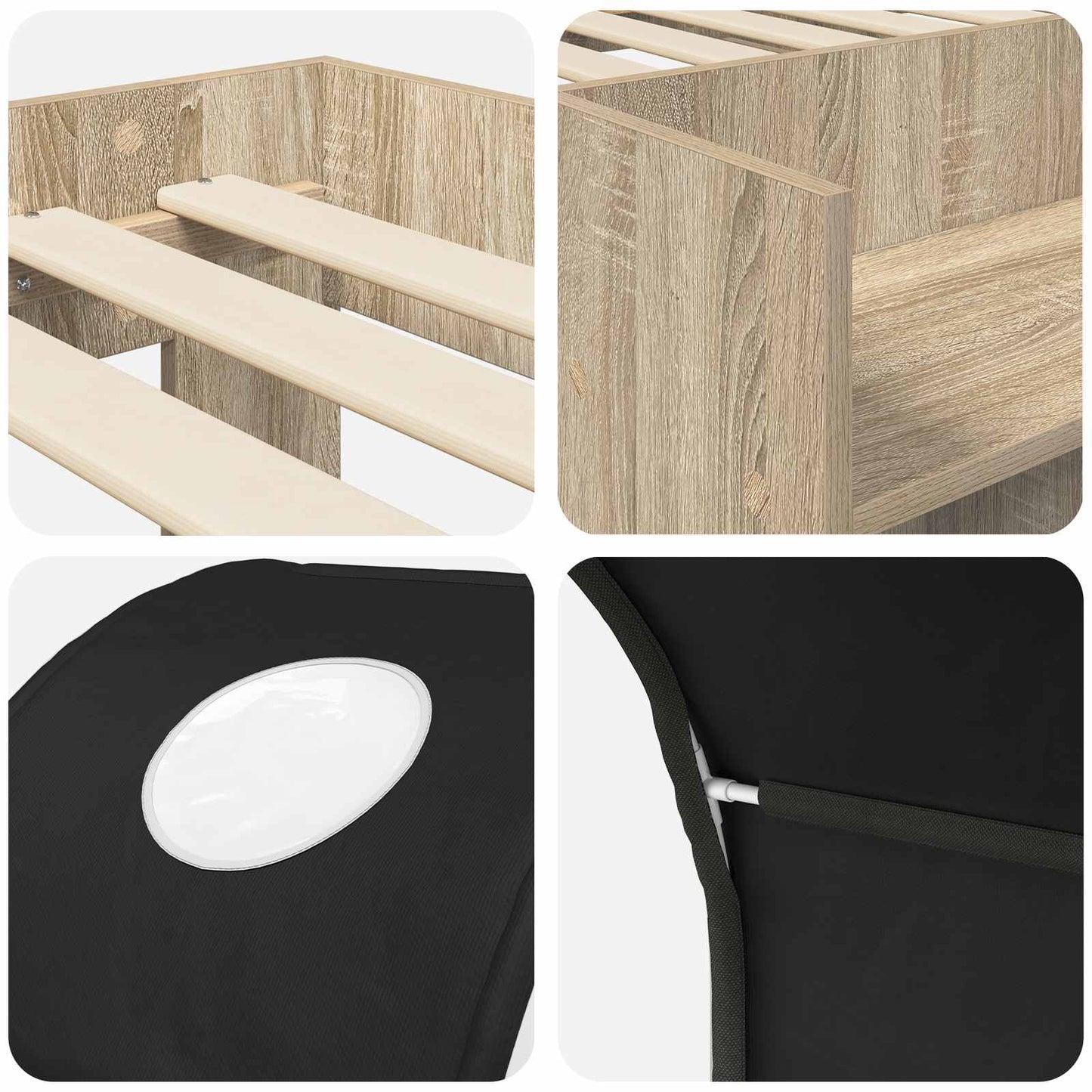 Bed with Tunnel 3 pcs Sonoma Oak and Black Engineered Wood