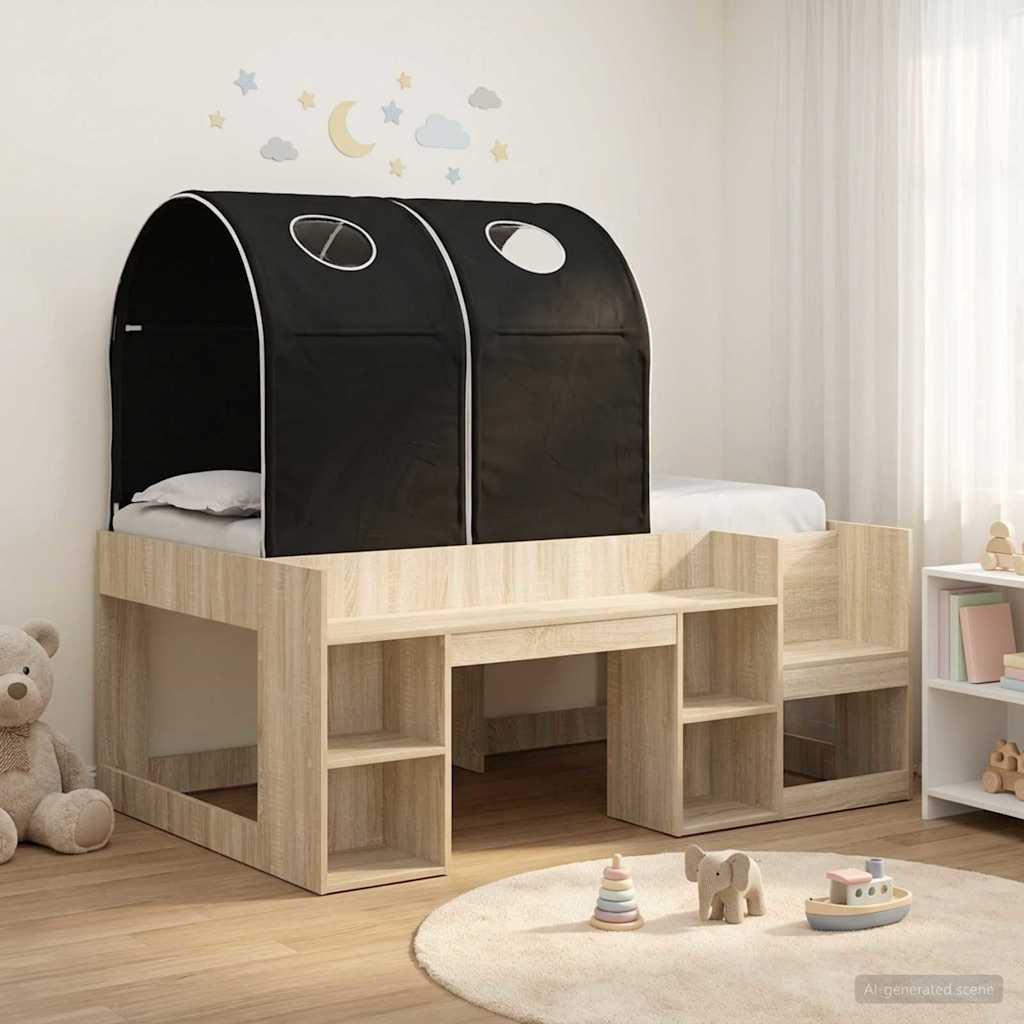 Bed with Tunnel 3 pcs Sonoma Oak and Black Engineered Wood