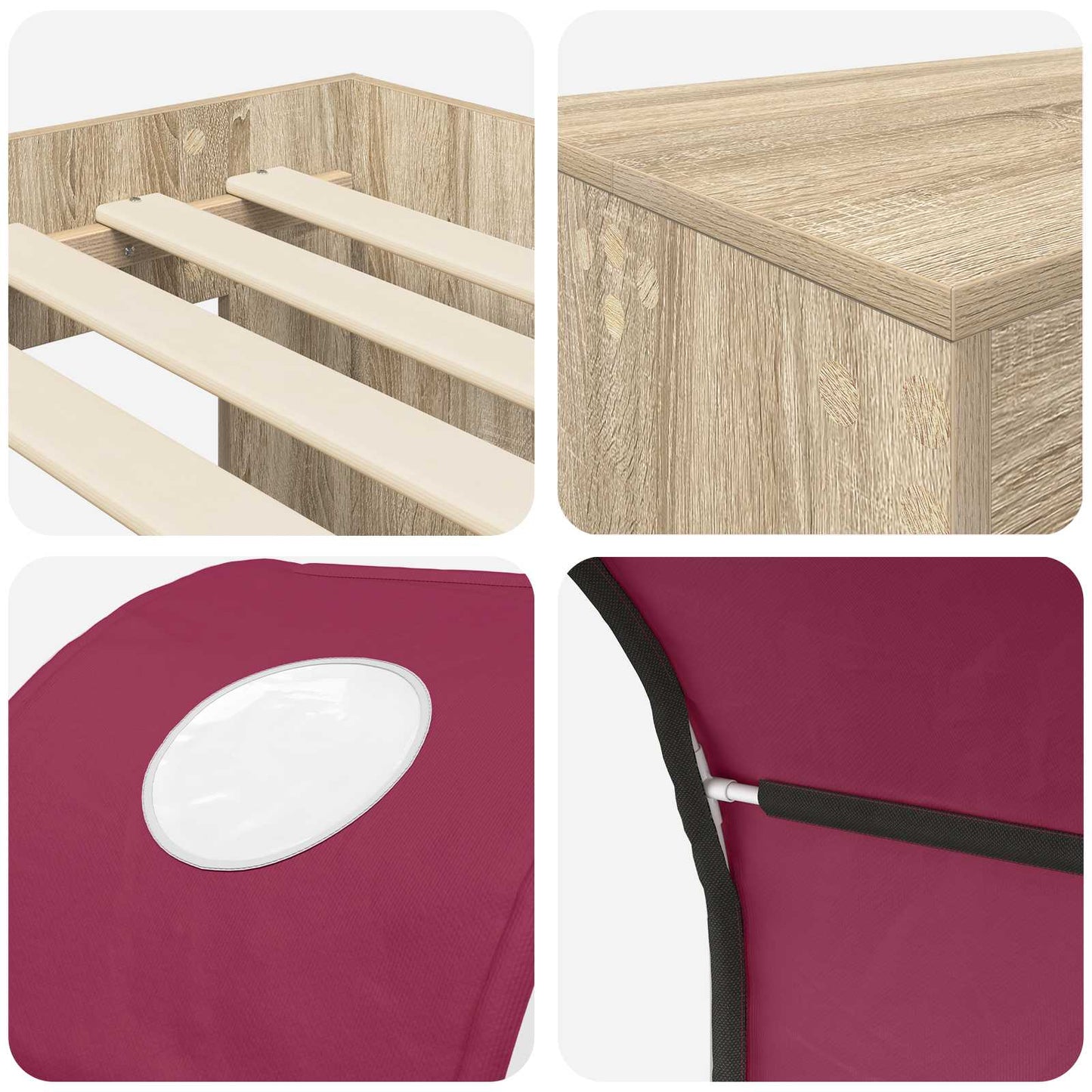 Bed with Tunnel 3 pcs Artisian Oak and Red Engineered Wood