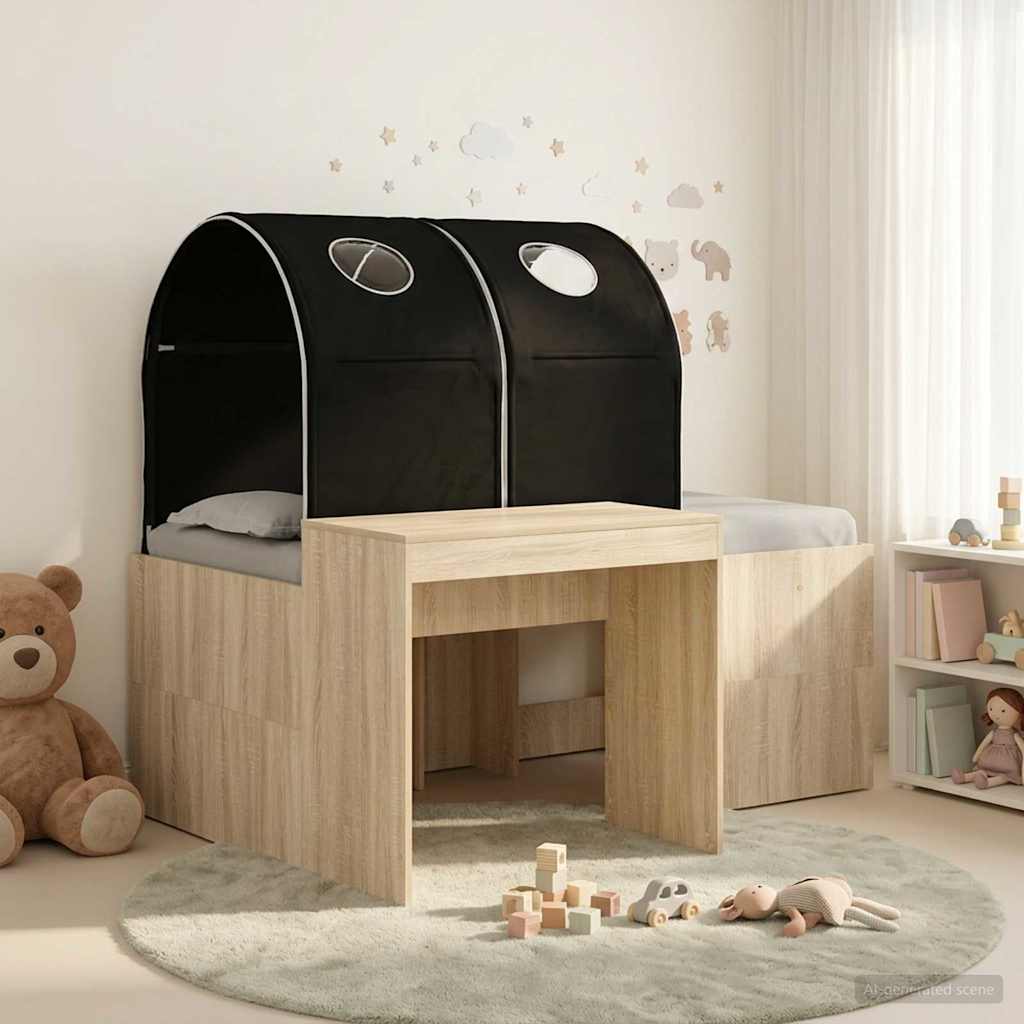 Bed with Tunnel 3 pcs Artisian Oak and Black Engineered Wood
