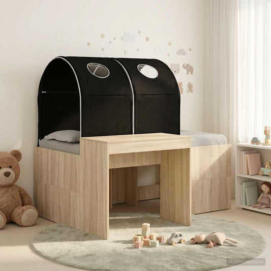 Bed with Tunnel 3 pcs Sonoma Oak and Black Engineered Wood