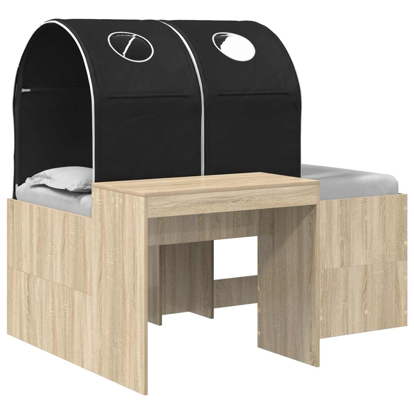 Bed with Tunnel 3 pcs Artisian Oak and Black Engineered Wood