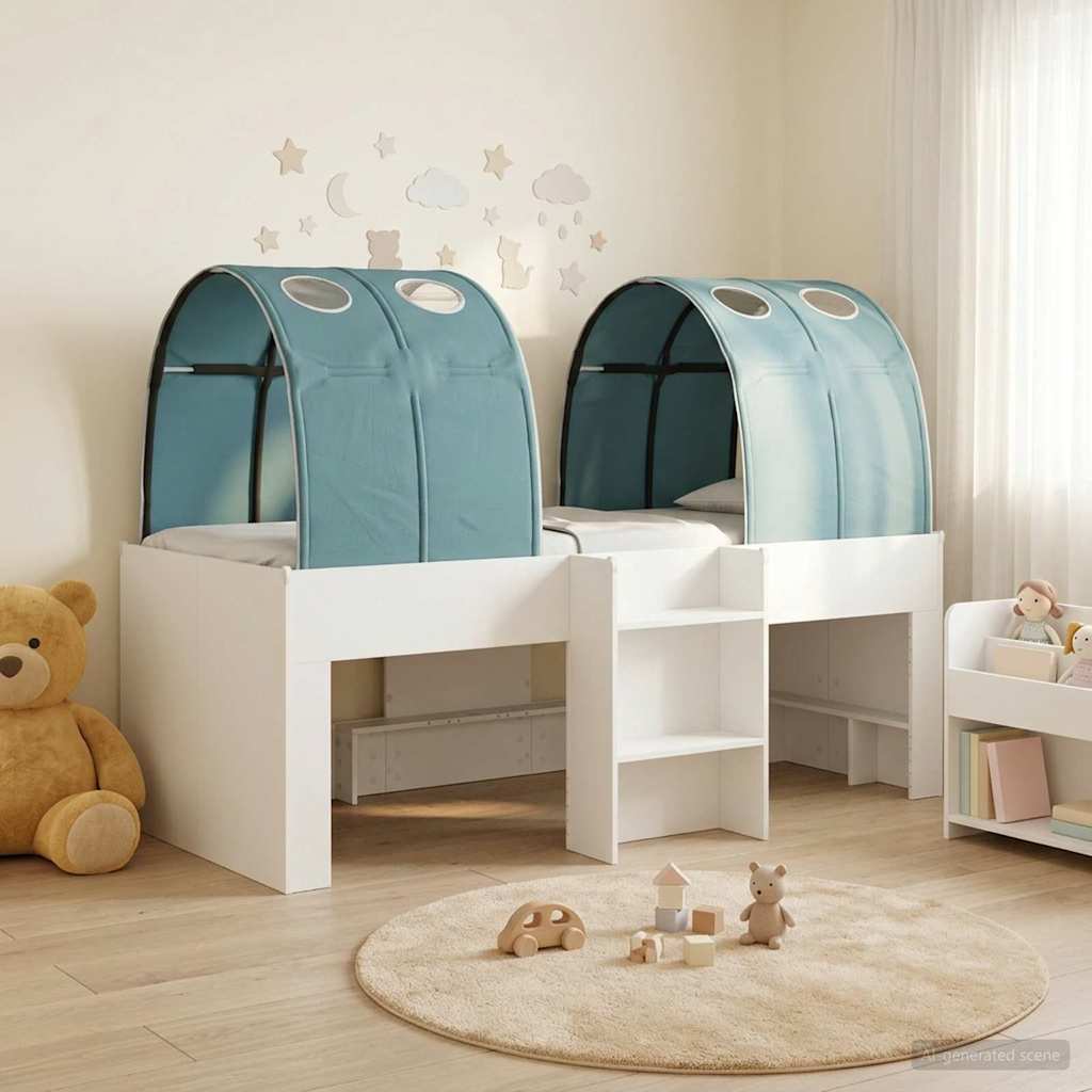 Bed with Tunnel 4 pcs White and Light Blue Engineered Wood
