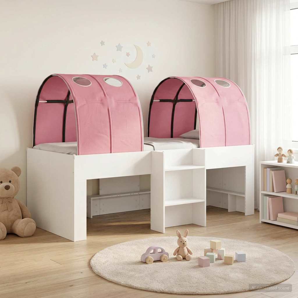 Bed with Tunnel 4 pcs White and Pink Engineered Wood