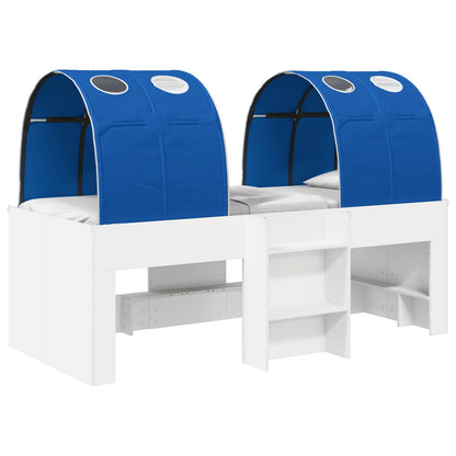 Kids'High Bed Frame with Tunnel White and Blue Engineered Wood