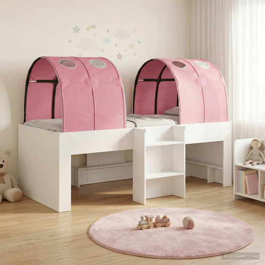 Kids'High Bed Frame with Tunnel 3 pcs White and Pink
