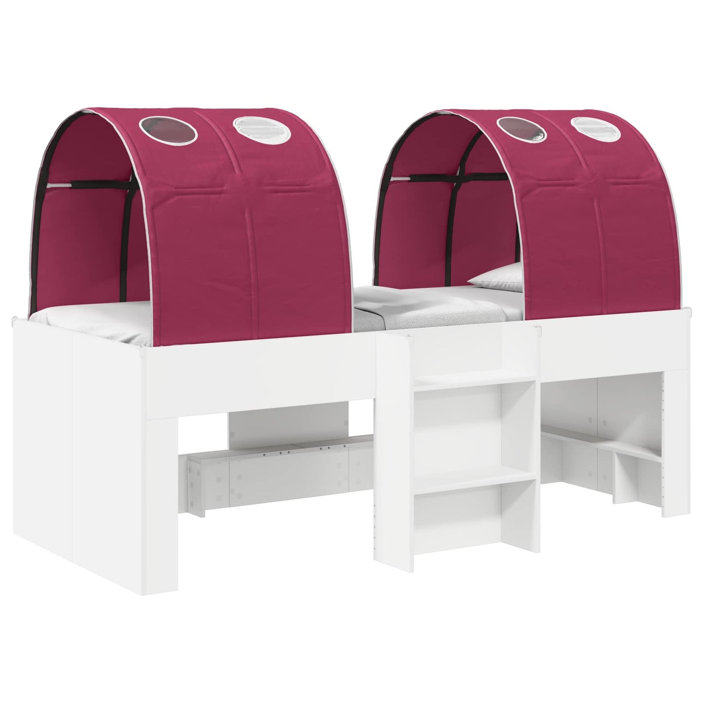 Kids'High Bed Frame with Tunnel White and Red Engineered Wood