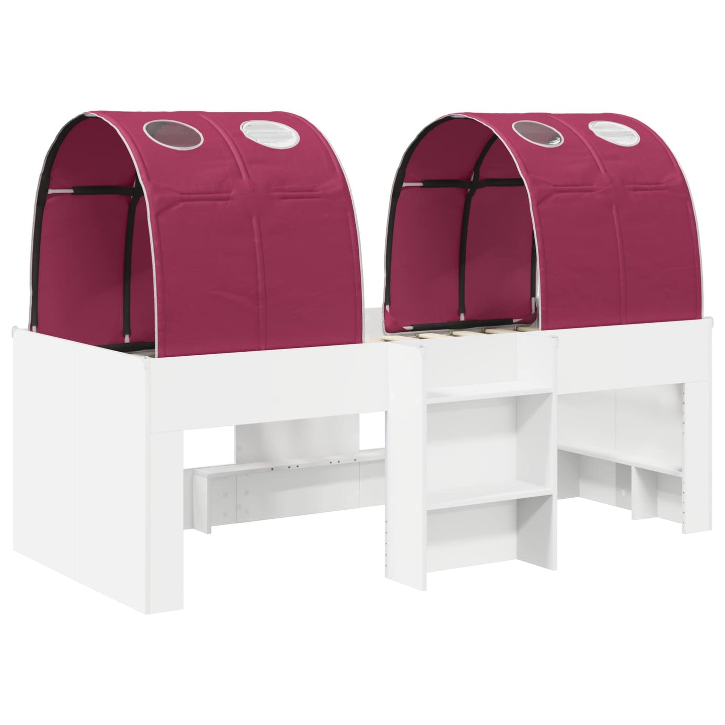 Kids'High Bed Frame with Tunnel White and Red Engineered Wood