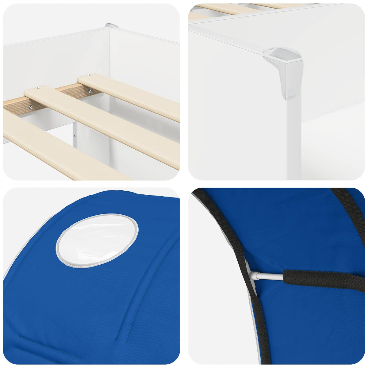 Bed with Tunnel 3 pcs White and Blue Engineered Wood