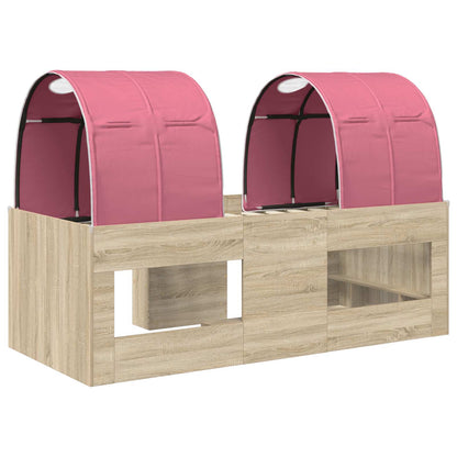 Bed with Tunnel 3 pcs Sonoma Oak and Pink Engineered Wood
