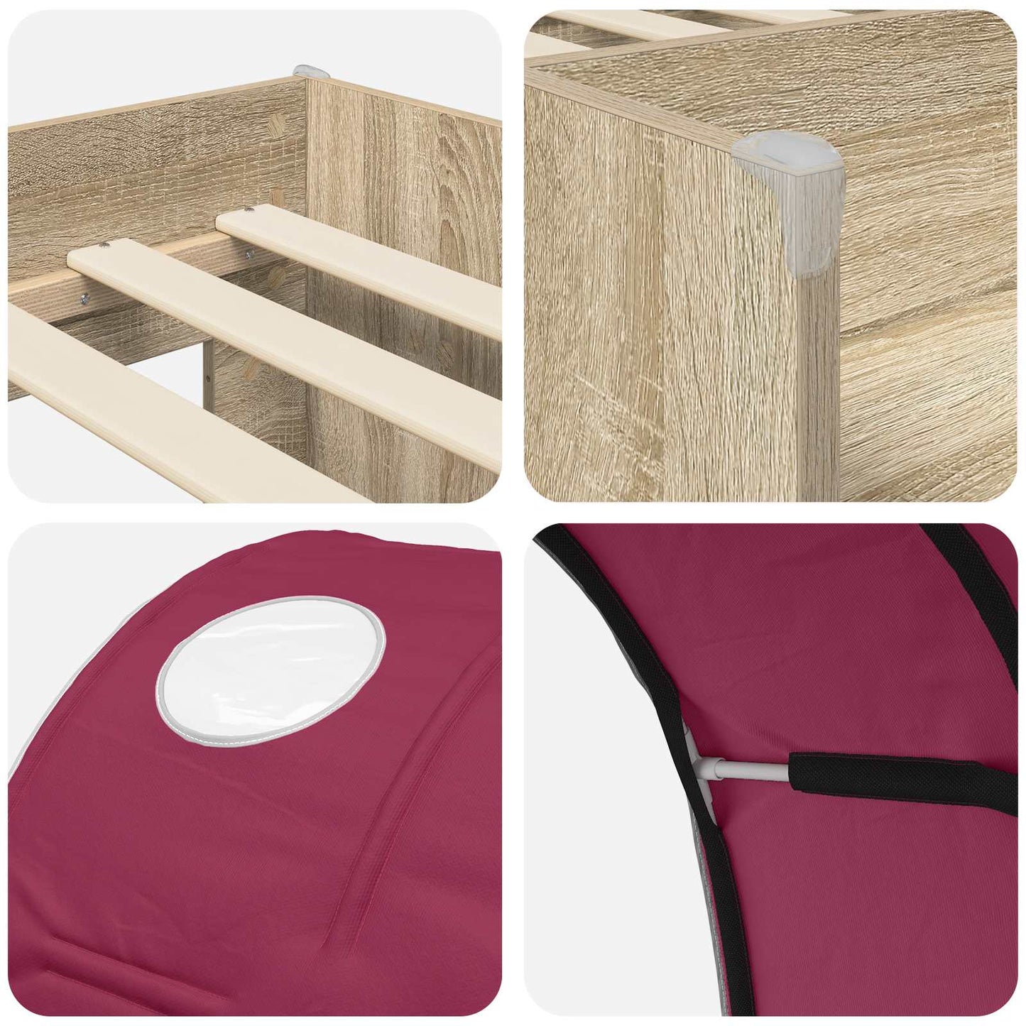 Bed with Tunnel 3 pcs Sonoma Oak and Red Engineered Wood