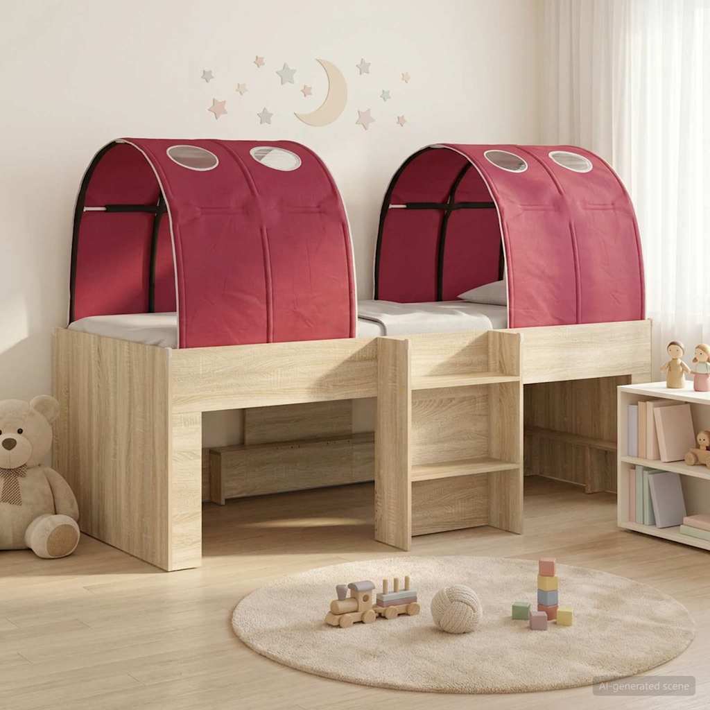 Bed with Tunnel 3 pcs Sonoma Oak and Red Engineered Wood