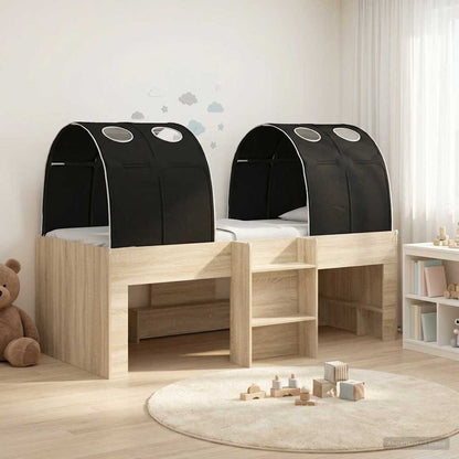Bed with Tunnel 3 pcs Sonoma Oak and Black Engineered Wood