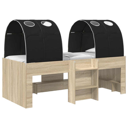 Bed with Tunnel 3 pcs Sonoma Oak and Black Engineered Wood