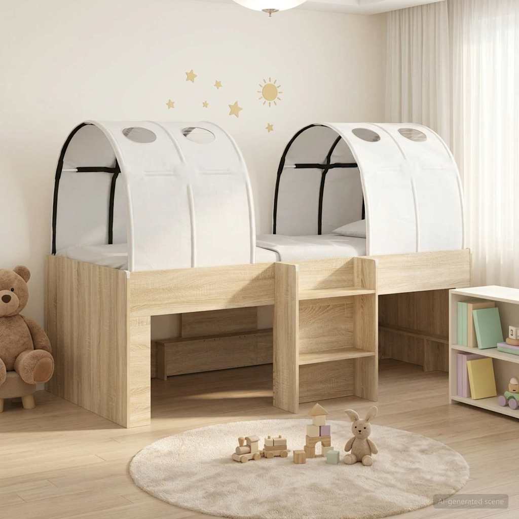 Bed with Tunnel 3 pcs Sonoma Oak and White Engineered Wood