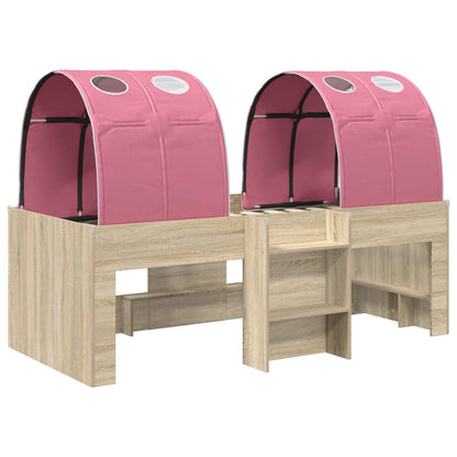 Bed with Tunnel 3 pcs Sonoma Oak and Pink Engineered Wood