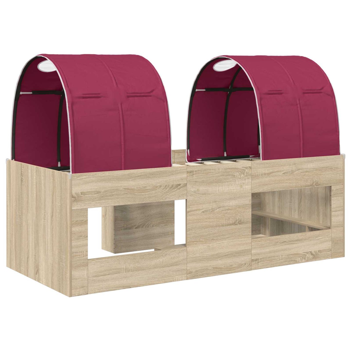Bed with Tunnel 3 pcs Sonoma Oak and Red Engineered Wood