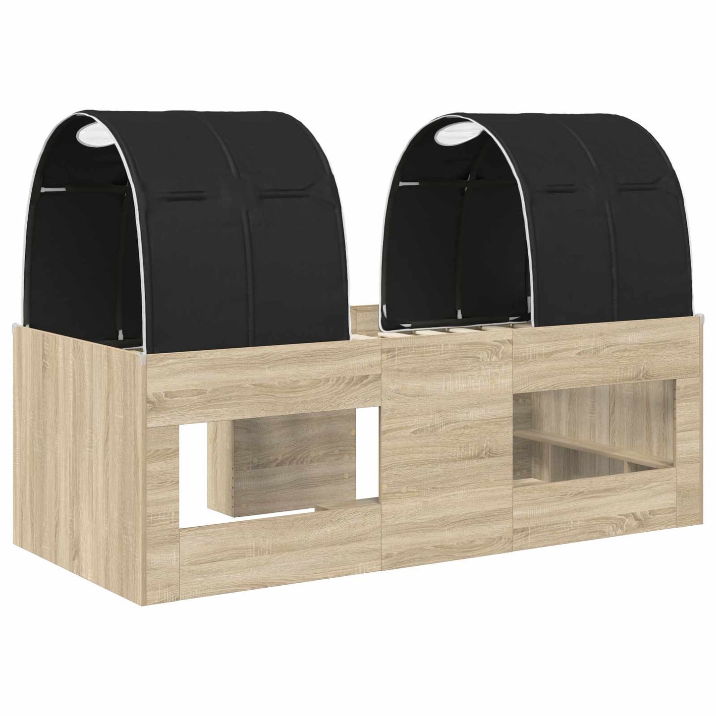 Bed with Tunnel 3 pcs Sonoma Oak and Black Engineered Wood