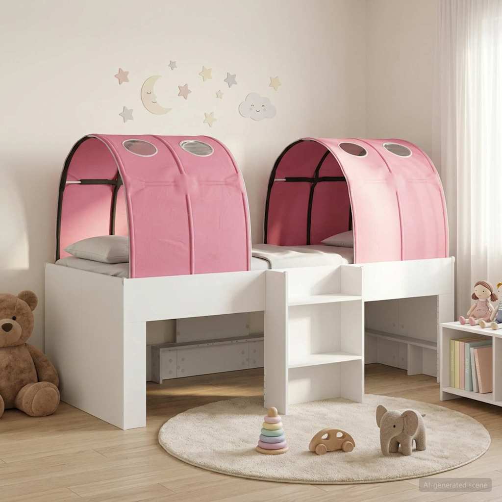 Bed with Tunnel 3 pcs White and Pink Engineered Wood