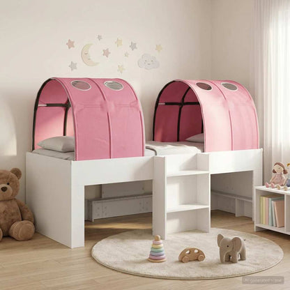 Bed with Tunnel 3 pcs White and Pink Engineered Wood